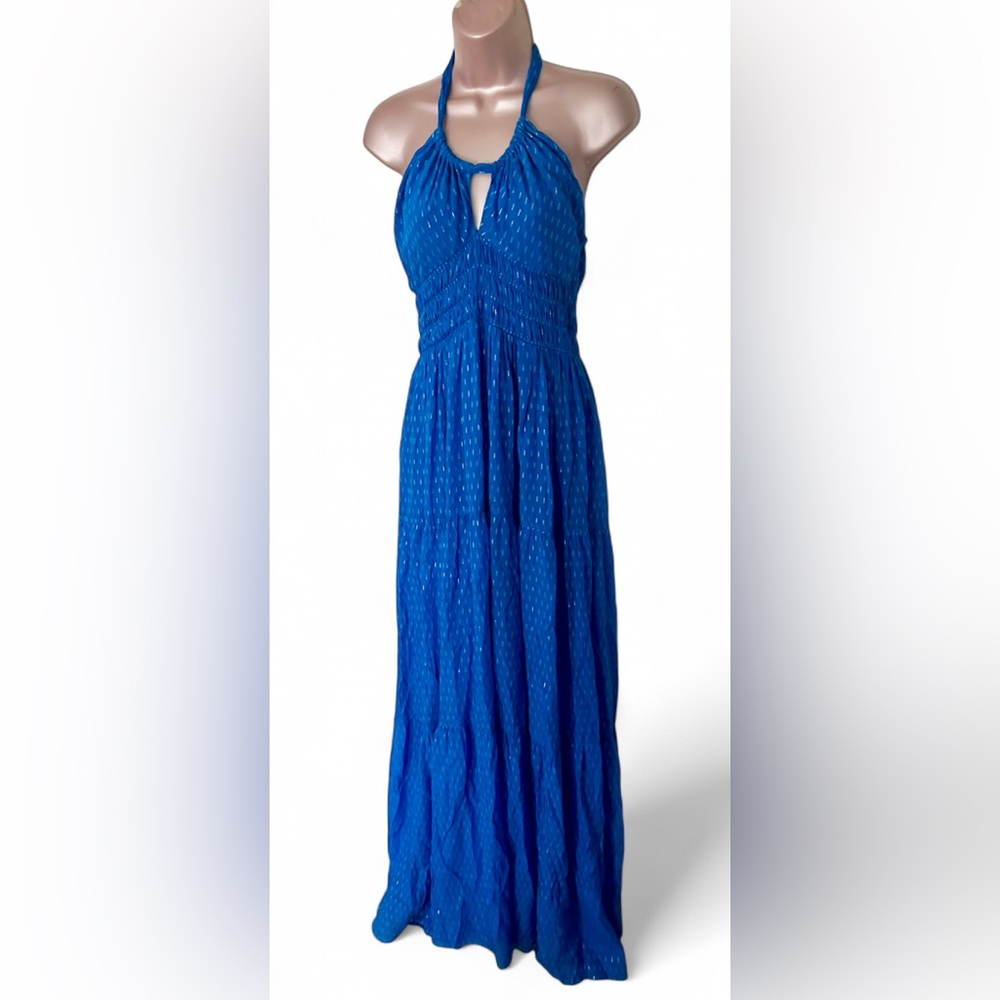 INTERMIX Halter Neck Blue Maxi Dress